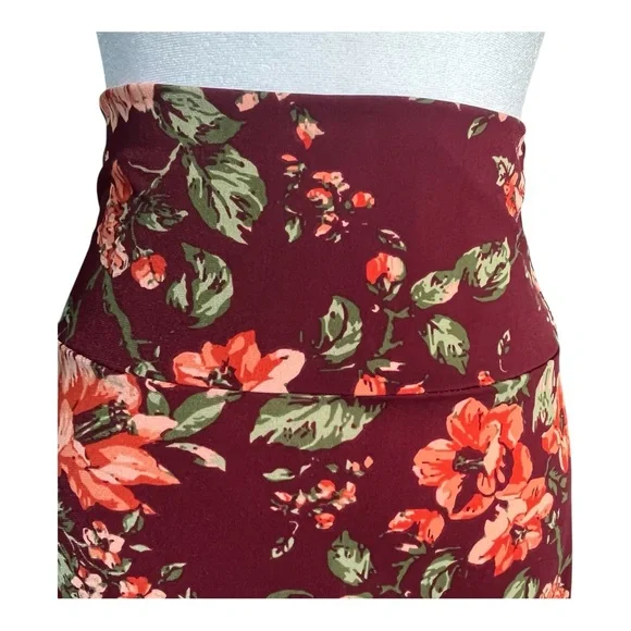 LulaRoe Burgundy/Peach Floral Hi-Lo Knee Length Midi XS - Picture 3 of 4